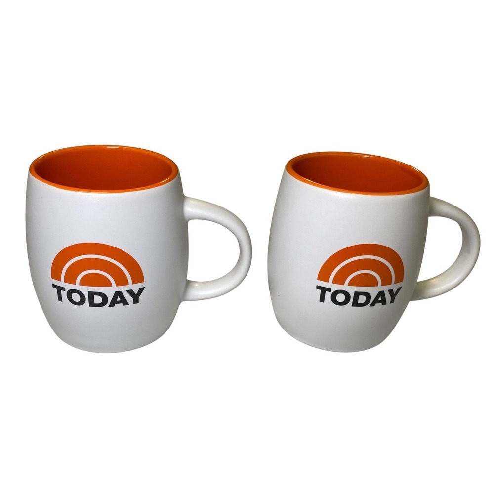 Set of 2 TODAY Show NBC Morning Show Coffee Mugs White Orange NBC Logo Cups